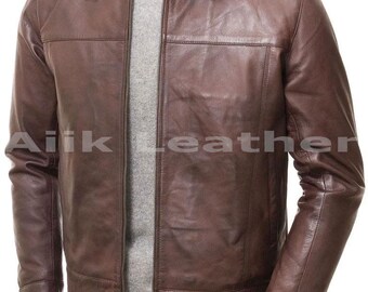 Men's Brown Leather jacket-Custom Handmade Genuine Lambskin Biker Leather Jacket for Men's Stylish Wear Vintage Style Winter Leather Coat