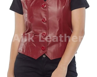 Gilet da motociclista in pelle rossa fatto a mano per donna / Gilet da motociclista in vera pelle / Gilet da motociclista su misura / Gilet in pelle da donna, gilet in pelle da donna