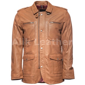 Vintage Safari Leather Coat Mens Casual Panther Ten Safari Benjamin Belt Military Blazer Style Formal Party Outwear Genuine Leather Jacket