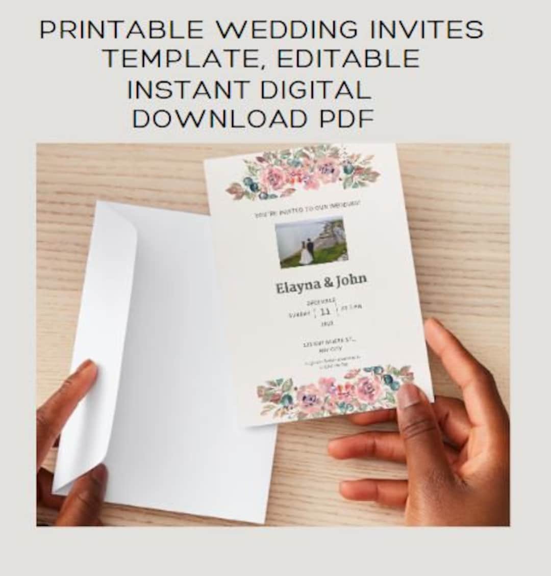 Wedding Printable Canva Invitation Card Editable Wedding Etsy