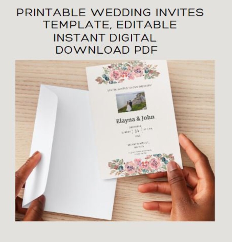 Wedding Printable Canva Invitation Card Editable Wedding Etsy