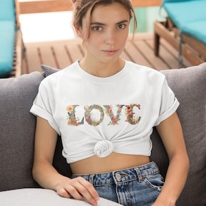 Love Wildflower T-shirt, shirt wilde bloemen, T-shirt bloemen, bloemenshirt, cadeau voor vrouwen, damesshirts, cadeau beste vriend, vintage art nouveau