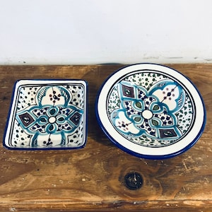 Pair of Le Souk Ceramique Trinket Dishes Decorative Made in Tunisia