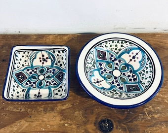 Pair of Le Souk Ceramique Trinket Dishes Decorative Made in Tunisia
