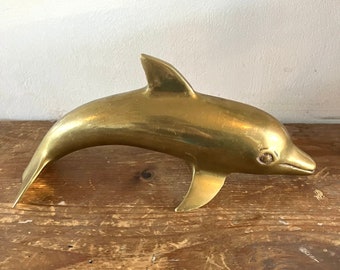 Large Vintage Brass Dolphin Ornament Figurine 21cm