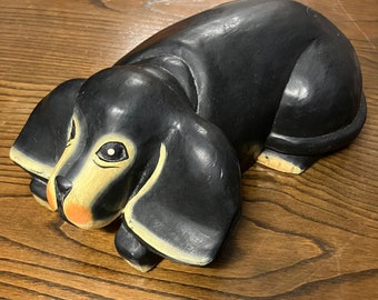 Vintage Large Novelty Carved Wooden Dachshund Dog Ornament 30cm