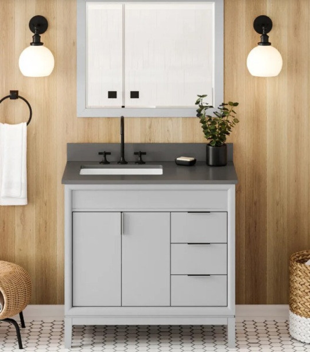 36 Grey Theodora Vanity, Left Offset & Multiple Vanity Tops Etsy