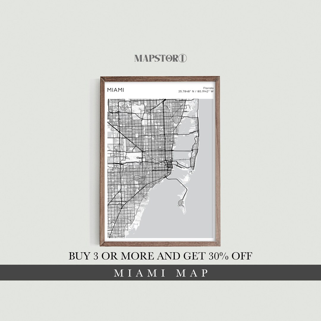 Miami City Map, Florida Printable Map, Miami Map Print, Instant ...