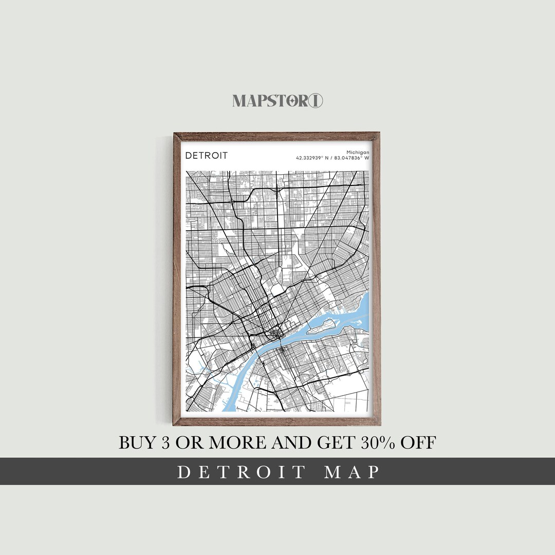 Detroit City Map, Michigan Printable Map, City Print, Modern Map Print ...