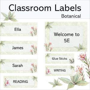 Classroom Labels- Botanical Design- Editable
