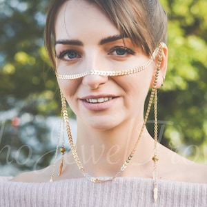 Gold Boho Face Chain, Festival accessories, Body Jewelry, Festival Jewelry, Body chain, Coachella fashion, Bohemian jewelry, Boho Nose chain