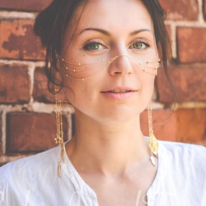 Gold Boho Face Chain, Festival accessories, Body Jewelry, Festival Jewelry, Body chain, Coachella fashion, Bohemian jewelry, Boho Nose chain