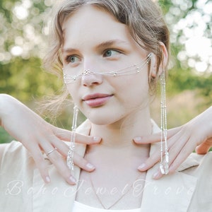 Cadena facial bohemia de plata, accesorios para festivales, joyería corporal, joyería para festivales, cadena corporal, cadena para la nariz, joyería bohemia
