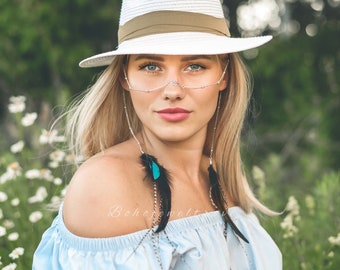 Catena per il viso Boho di piume, Accessori per festival, Gioielli per il corpo, Gioielli per festival, Catena per il corpo, Moda Coachella, Maschera per il viso, Gioielli Boho