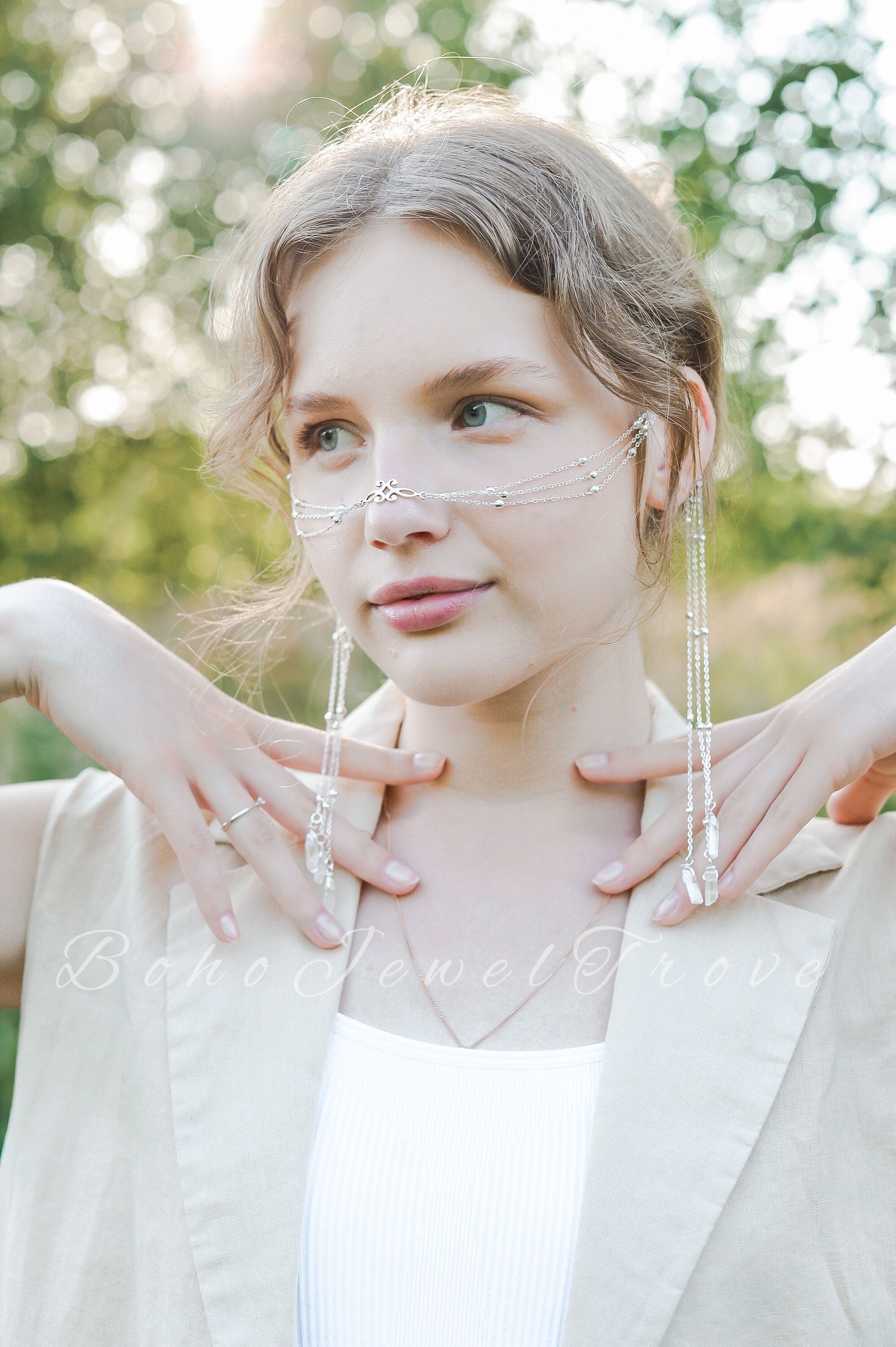 Silver Boho Face Chain, Festival Accessory, Body Jewelry Silver Boho Face Chain, Festival Accessory, Body Jewelry