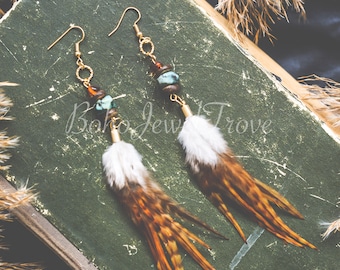 Small feather Earrings, Boho Feather earrings, Hippie earrings, Bohemian earrings, Small Earrings, Boho Earrings, Feather earrings