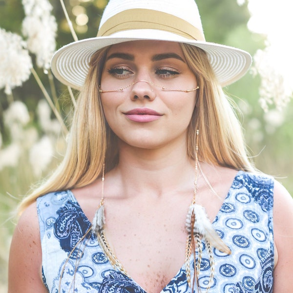 Feather Boho Face Chain, Festival accessories, Body Jewelry, Festival Jewelry, Body chain, Coachella fashion, Face mask, Bohemian jewelry