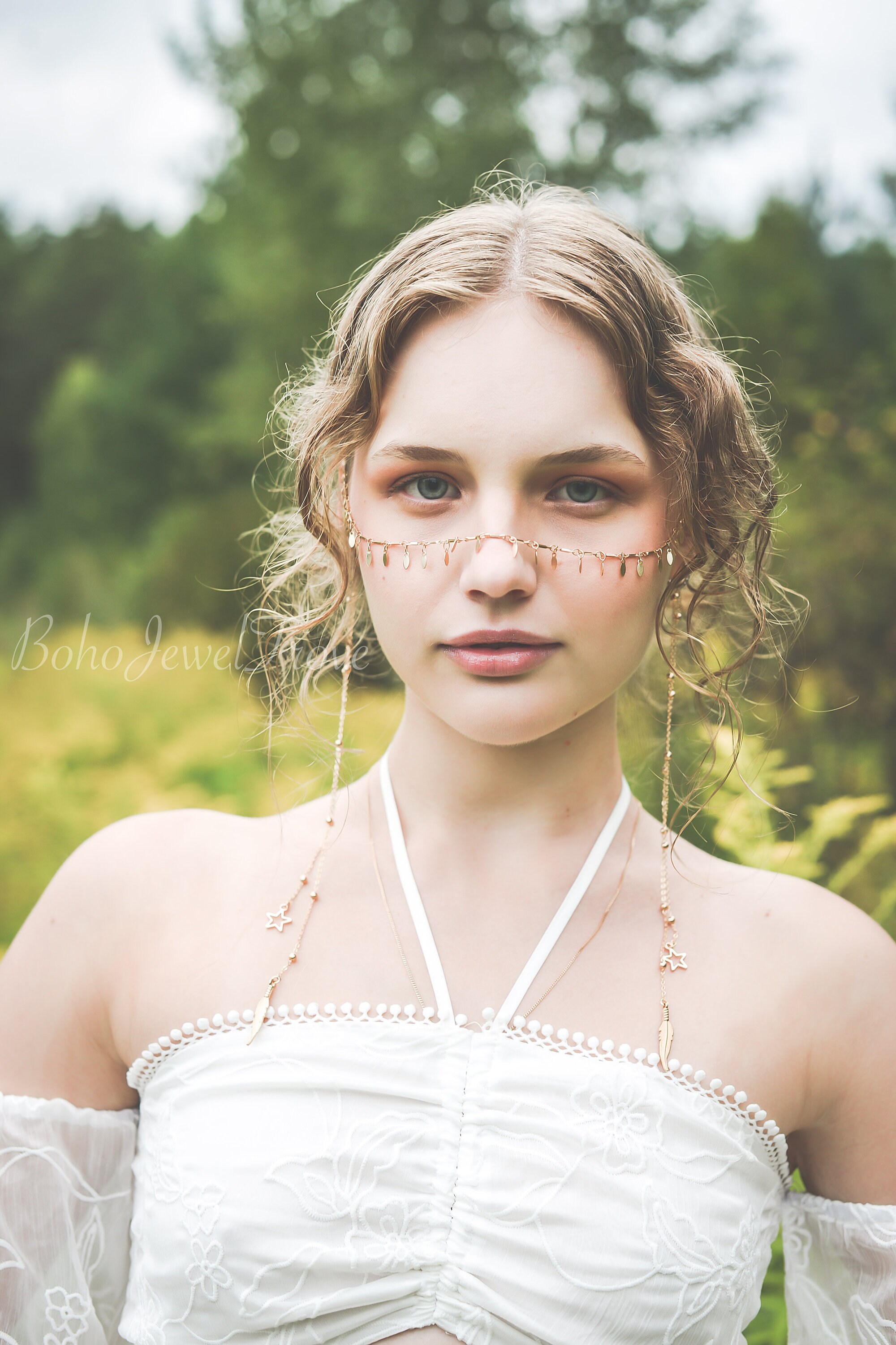 [HOLIDAYVISITOR] Bohemian Cat Face Necklace /追跡付 Gold Boho Face Chain, Festival Accessories, Body Jewelry