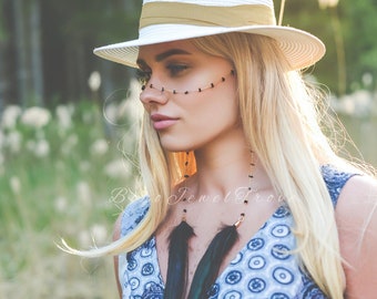Feather Boho Face Chain, Festival accessories, Body Jewelry, Festival Jewelry, Body chain, Coachella fashion, Face mask, Bohemian jewelry