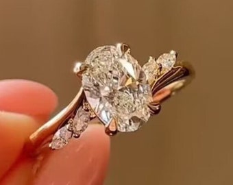 Antieke ovale Moissanite verlovingsring/14K Solid Gold Bypass verjaardag ring voor vrouwen/voorstel ring voor haar/vijf stenen trouwring
