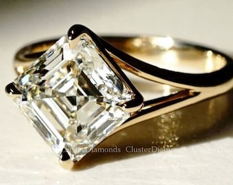 Asscher Cut Moissanite Wedding Ring 14K Yellow Gold Engagement Ring Anniversary Gift Asscher Cut Diamond Anniversary Ring Promise Ring