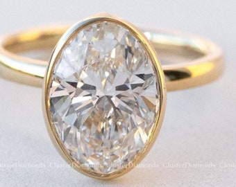 14K Yellow Gold Oval Moissanite Engagement Ring Anniversary Ring Tulip Bezel Set Promise Ring Diamond Ring For Women, Oval Solitaire Ring