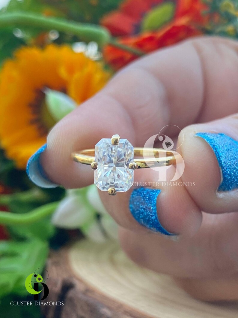 2 CT Radiant Cut Moissanite Engagement Ring, Solitaire Compass Prong ...