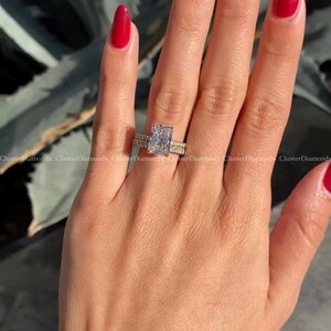 4 CT Radiant Cut Moissanite Anelli di fidanzamento con diamanti Set da sposa Regalo per la sua fede nuziale Anello di promessa, Regali di anniversario immagine 7