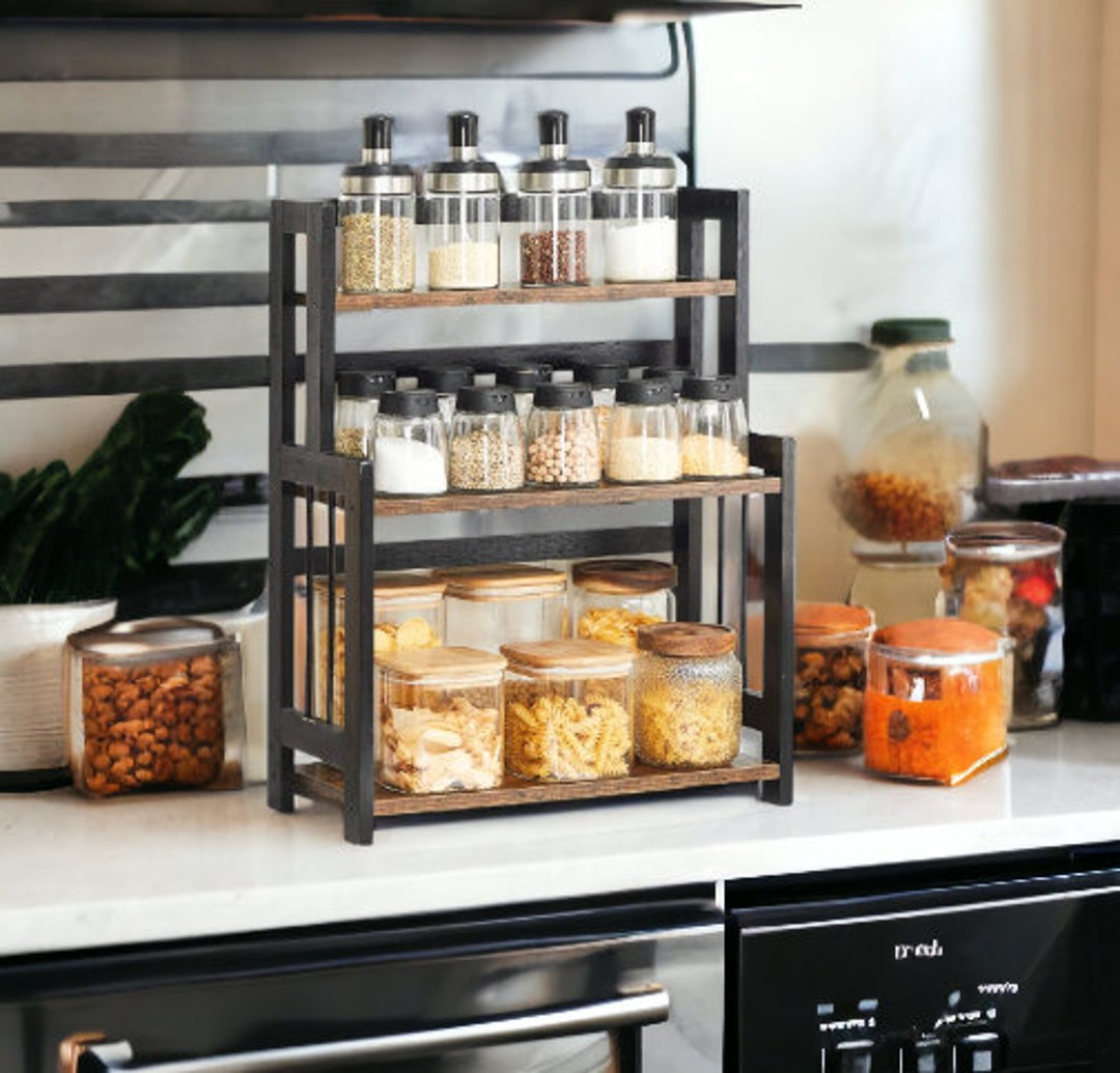 Spice Rack, 3 Tier Storage Rack, Desk Organizer, Bamboo Frame for Kitchen, Dining Room, Office