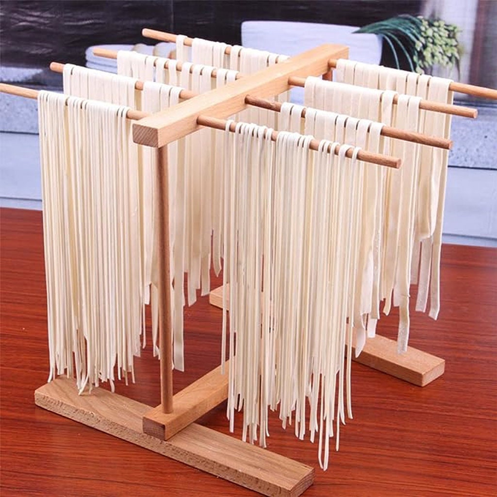 Pluokvzr Pasta Drying Rack, Wood Homemade Fresh Spaghetti Stand
