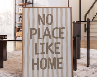 No Place Like Home Print, Neutral Beige Stripe, Kitchen Print, Trendy Aesthetic Home Decor, Living Room Print, Cute Positive Quote Gift