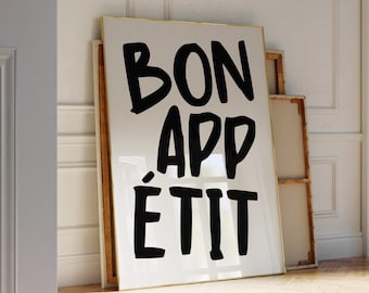 Bon Appetit Poster: French Quote Typography Print, Kitchen Wall Art