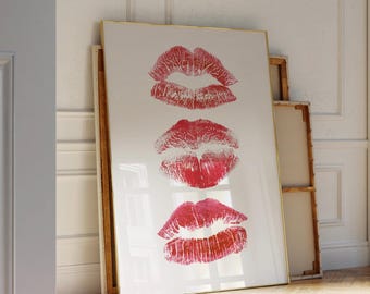 Lipstick Kiss Poster, Luxury Fashion Wall Print , Fashion Poster, Luxury Home Decor, Red and White Poster, Kiss Mark Wall Art