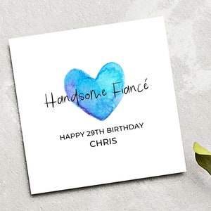 Geburtstagskarte für Verlobte Personalisierte blaue Liebesherz-Verlobten-Geburtstagskarte, erstaunlich hübscher Verlobten-Geburtstag, Karte für Verlobten