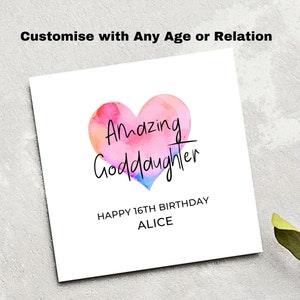 Carte d'anniversaire pour filleule personnalisée coeur rose, carte d'anniversaire pour filleule, incroyable anniversaire spécial filleule, carte pour filleule