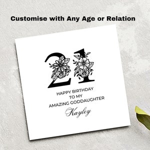 Biglietto di auguri per il 21° compleanno Biglietto di età floreale per 21 anni, Biglietto di compleanno per 21 anni, Biglietto di compleanno per figlia Nipote Sorella Cugina, Biglietto per il 21° compleanno