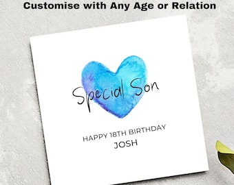Birthday Card for Son Personalised Blue Heart Son Birthday Card, Amazing Special Wonderful Son Birthday Card, Card for Son
