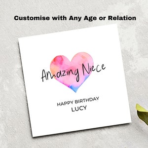 Carte d'anniversaire nièce personnalisée coeur rose pour nièce, carte d'anniversaire spéciale nièce incroyable merveilleuse, carte pour nièce