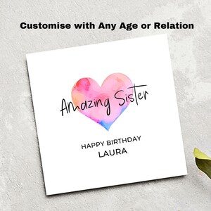 Geburtstagskarte für Schwester Personalisierte rosa Herz-Schwester-Geburtstags-Karte, erstaunliche wundervolle Schwester-Geburtstags-Karte, Karte für Schwester