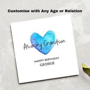 Carte d'anniversaire pour petit-fils, coeur bleu personnalisé, carte d'anniversaire pour petit-fils, incroyable carte d'anniversaire spéciale pour petit-fils, carte pour petit-fils