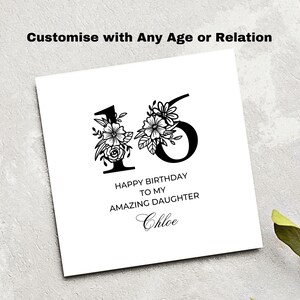Tarjeta de cumpleaños número 16, tarjeta de edad floral para 16 años, tarjeta de cumpleaños 16, tarjeta de cumpleaños para hija, sobrina, nieta, hermana prima, 16