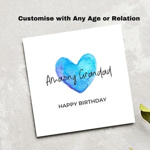 Tarjeta de cumpleaños para abuelo Tarjeta de cumpleaños personalizada con corazón azul para abuelo, increíble y maravillosa tarjeta de cumpleaños especial para abuelo