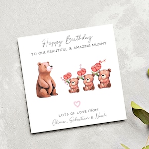 Tarjeta de cumpleaños para mamá, tarjeta de cumpleaños para mamá, tarjeta de cumpleaños de mamá osa y cachorros, tarjeta para el cumpleaños de mamá