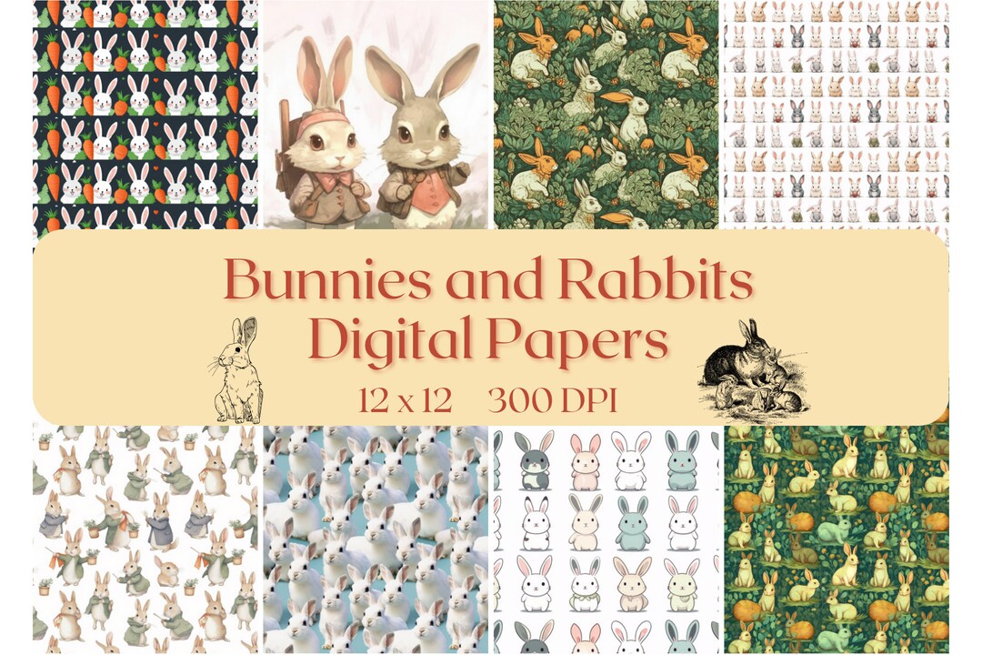 Tiny Green Rabbit Paper Bunnies and Rabbits Paper - Different Styles and Colors - 8 Designs ...