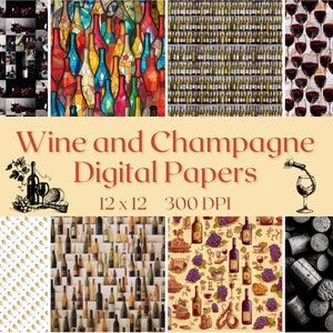 Carta digitale per vino e champagne - senza soluzione di continuità! - Diversi stili e colori - 8 disegni - 12 pollici x 12 pollici - Uso commerciale - DOWNLOAD IMMEDIATO