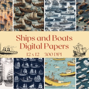 Ships and Boats Digital Paper - Seamless! - Different Styles and Colors - 8 Designs - 12in x 12in - Commercial Use - INSTANT DOWNLOAD