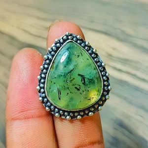 Prehnite–Natural Gemstone Ring for Protection & Confidence Adjustable Boho Jewelry Men’s or Women’s Ring Thanksgiving Ring 7