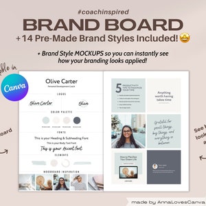 Simple Canva Brand Board Template + 14 Pre-Made Brand styles & Mockups | DIY Brand Kit | Editable Brand Guide for Coaches and Entrepreneurs