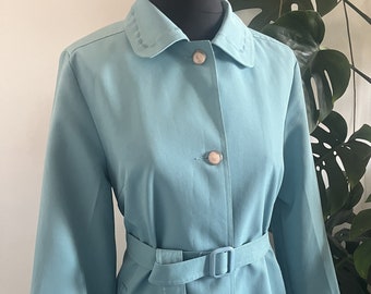 Vintage Turquoise Blue Trench Coat / Classic Aqua Belted Spring Long Coat