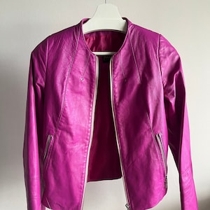 Veste en cuir rose vif Y2K pour femmes / blazer fuchsia vintage taille S